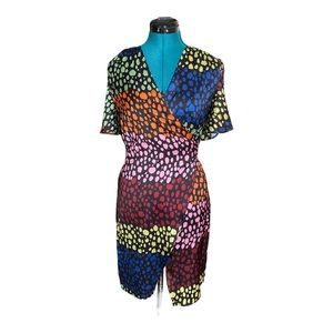 Multicolor Animal Splodge Spot Mini Belted Wrap Dress